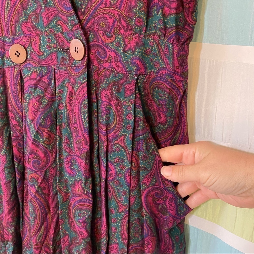 Vintage Paisley Double-Breasted Dress Sleeveless RJ Stevens Sz 10 - Picture 7 of 9
